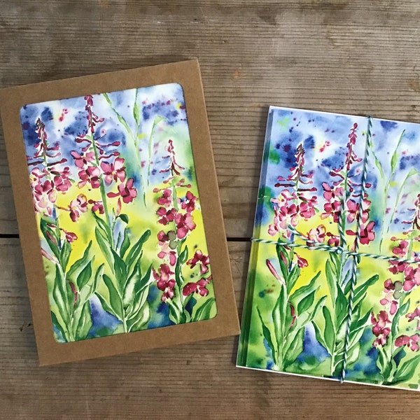 Fireweed set of 10 Art Cards, Alaska, Wildflowers, Kodiak, Watercolor,  Blank Card, 5 x 7, Card Pack