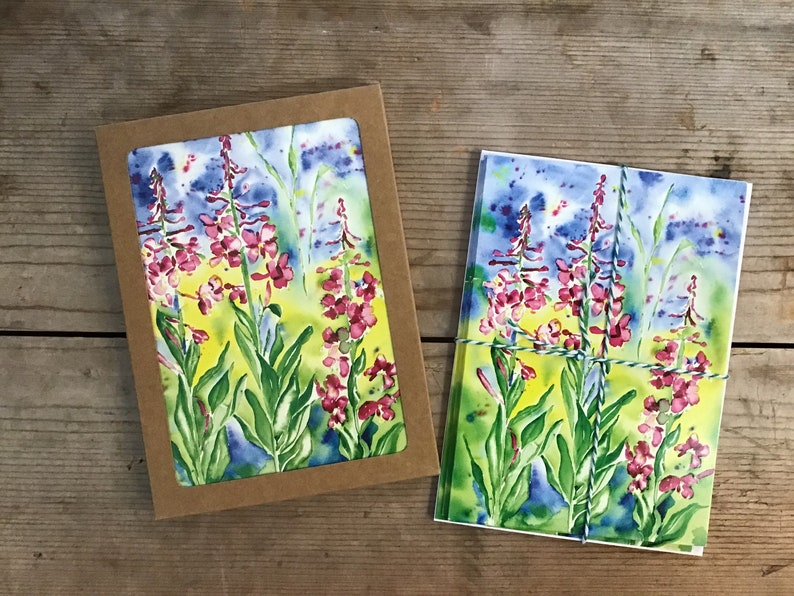 Fireweed set of 10 Art Cards, Alaska, Wildflowers, Kodiak, Watercolor, Blank Card, 5 x 7, Card Pack image 1
