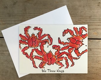 We Three Kings set of 10 Art Cards, 5 x 7, Alaska, King Crab, Christmas, blank card