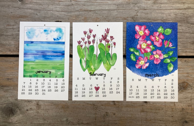 2024 Calendar, Art Calendar, Desk Calendar, Watercolor Art Calendar, 5.5.x8.5 Wall or Desk Calendar, Wall Calendar, Art Print Calendar image 3