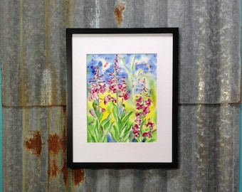 Fireweed, Alaska, Wildflowers, Kodiak, Watercolor, Art Print, 8 x 10