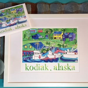 Kodiak, Alaska, waterfront, pen & watercolor, 8 x 10 Art Print