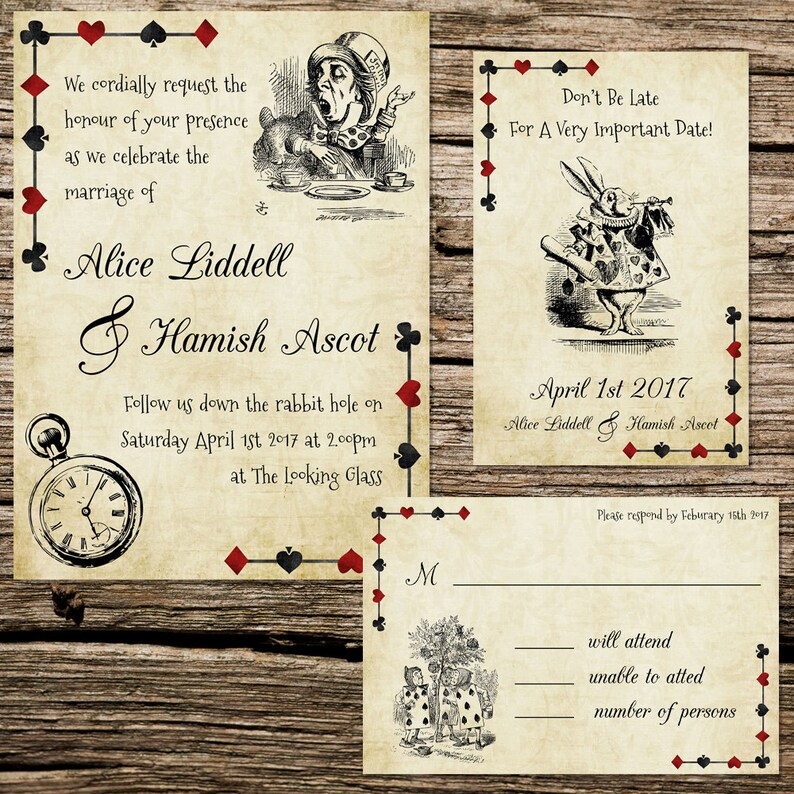 Alice in Wonderland Wedding Invitation Set digital Etsy