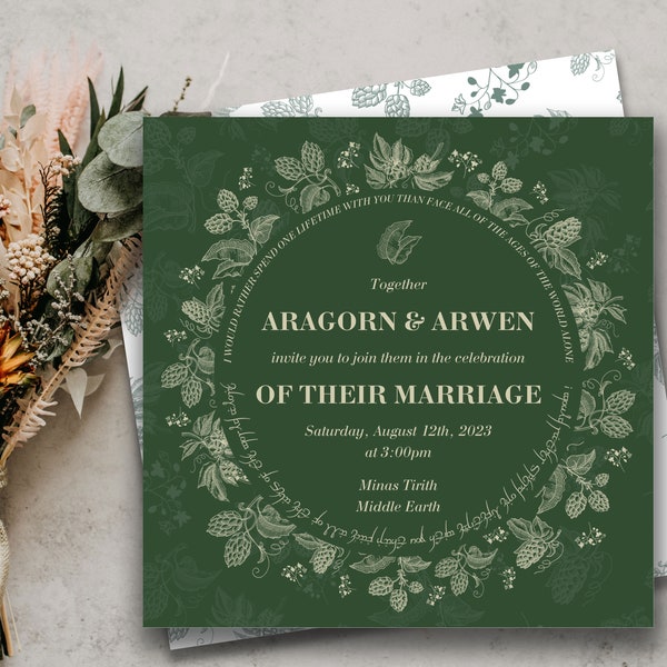 Lord of the Rings Inspired Wedding Invitation Template | Printable Card | Editable Template |  Canva