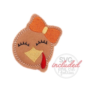Girl Turkey Feltie machine embroidery feltie file,feltie embroidery designs,thanksgiving felties,thanksgiving feltie designs,fall feltie