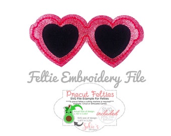 Heart Sunglasses machine embroidery feltie file, sunglasses embroidery,summer felties,feltie embroidery designs, feltie files, ITH Design