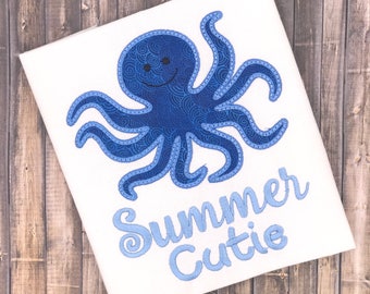 Summer Cutie Octopus Appliqué designs,  Summer appliqué designs, Beach appliqué designs, Monogram applique, summer monogram appliqué