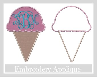 Monogram Ice Cream Cone Applique Design, Summer appliqué designs, Beach appliqué designs, Monogram applique, summer monogram appliqué