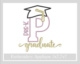 Pre-K Graduate appliqué embroidery design, graduation applique design, graduation embroidery design,school embroidery designs,applique
