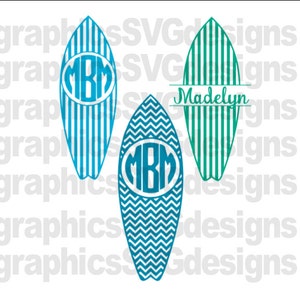 Planche de surf monogramme SVG DXF, les fichiers PNG pour Cricut et Silhouette coupe monogramme bundle de l’été, l’été monogramme svg, monogramme svg, svg de Surf