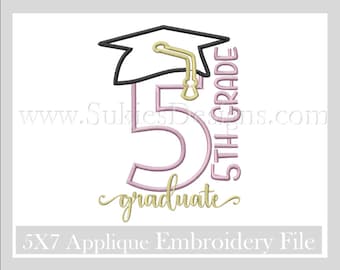 5th grade embroidery appliqué, embroidery design, graduation applique design, graduation embroidery design,school embroidery designs