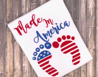 Made In America 4x4, 5x7 Diseños de bordado a máquina, diseño de bordado para niños, aplicación 4 de julio, diseño de bordado para bebés