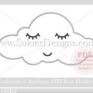 Wolke Schleife Halter ITH, Bow Halter-In die Reifen, Stickdatei ITH Filz, Filz Stickdatei ITH, Feltie Stickmuster, Feltie