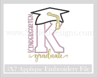 kindergarten graduate appliqué design, graduation embroidery design, kindergarten graduation embroidery design, kinder grad applique,