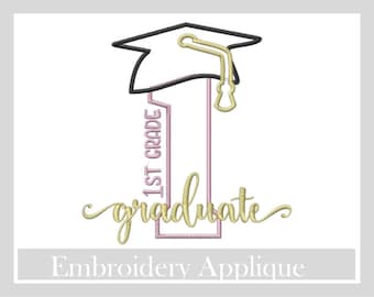 1st Grade Graduation appliqué embroidery design, graduation applique design, graduation embroidery design,school embroidery designs,applique