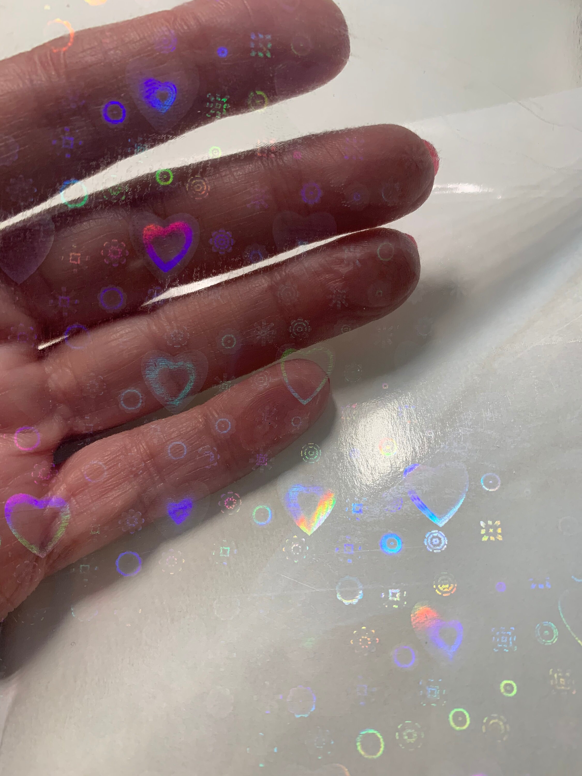 RARE Self adhesive Transparent holographic Film with  heart pattern
