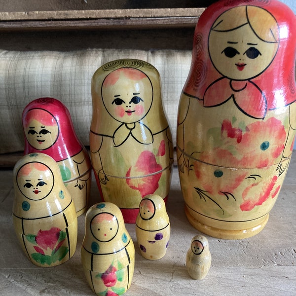 Russian Nesting Doll Set, 7 Piece Wood Doll Nesting Set, Childs Doll Set, Unique Doll Set,