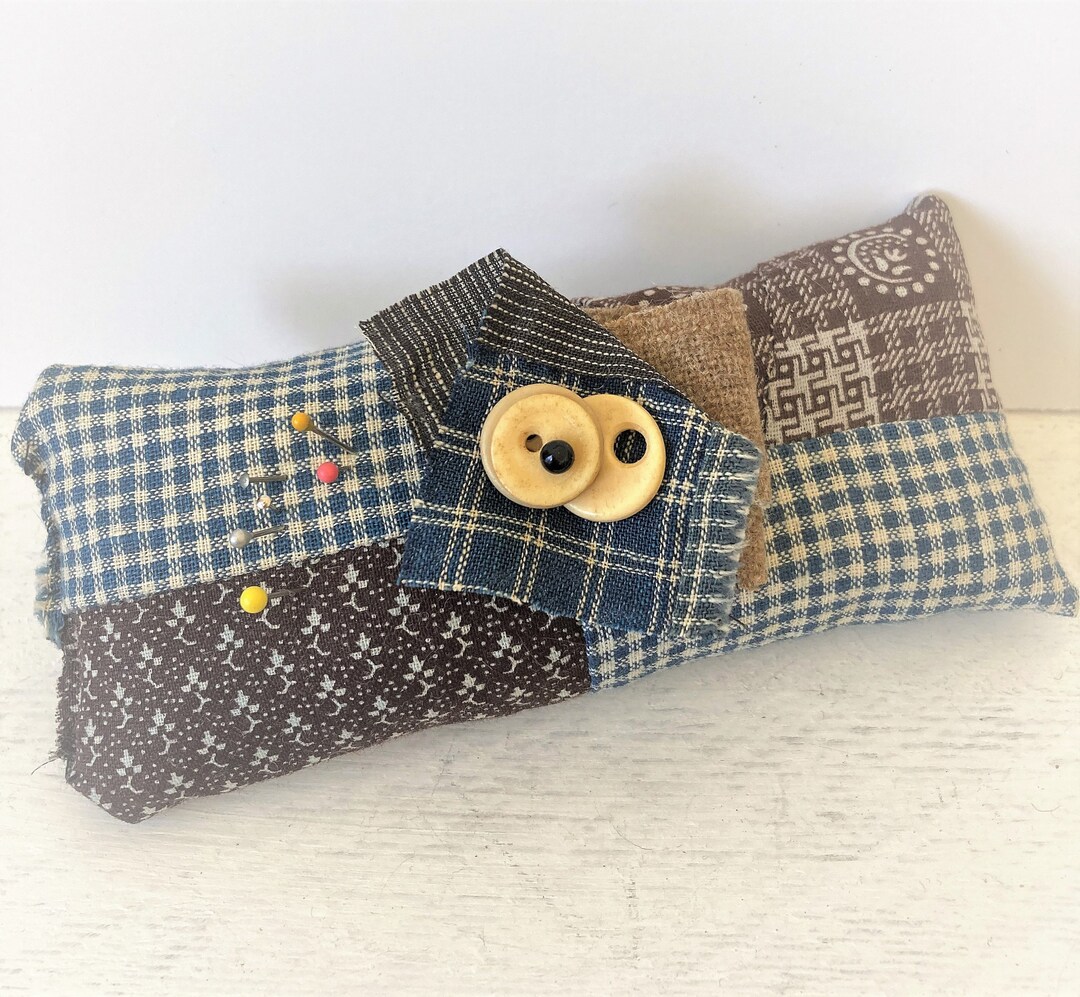 Blue Quilt Pin Cushion Make Do Pin Keep Bone Buttons Early Etsy