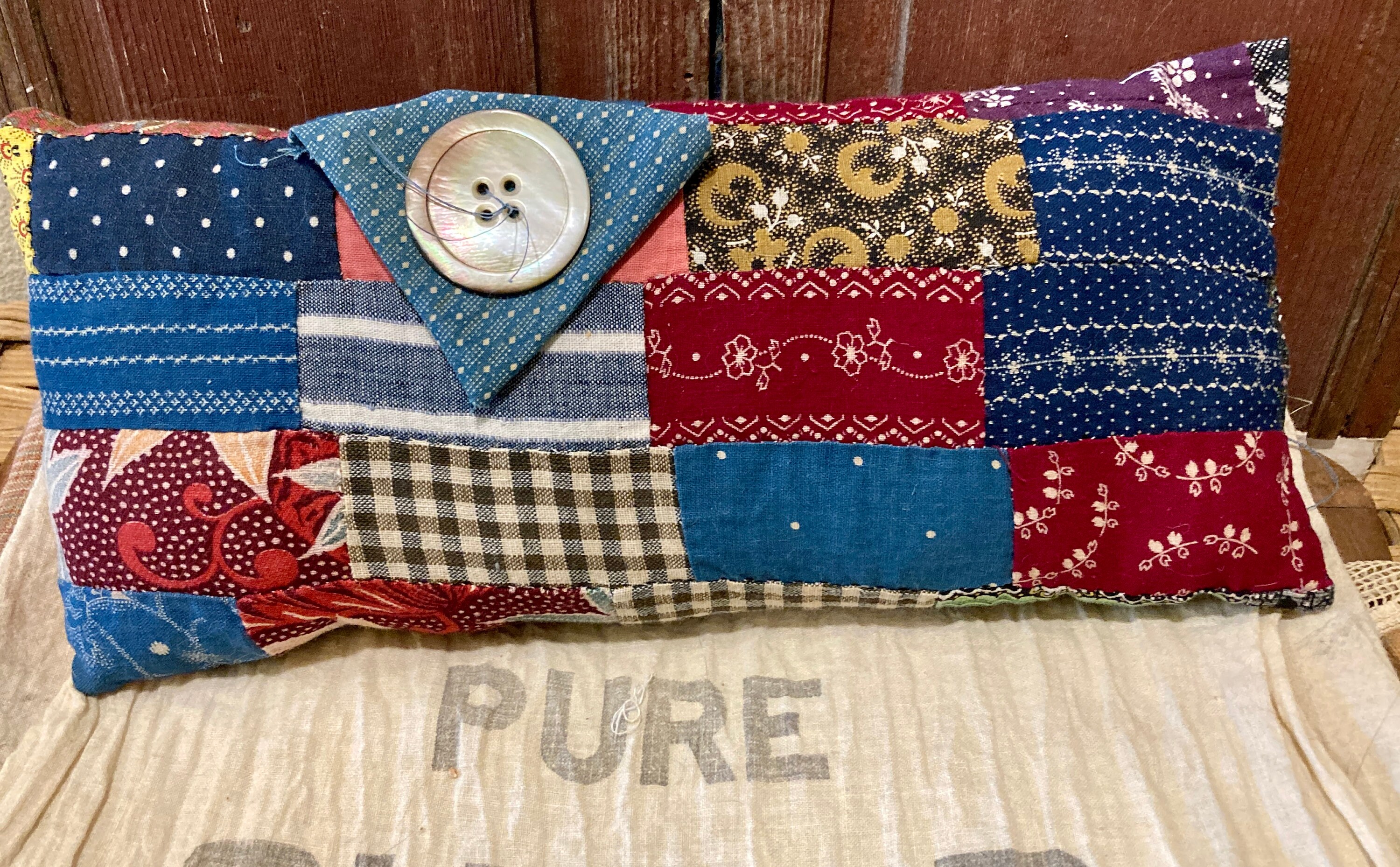 Vintage Quilt Pillow Pillow Tuck Shelf Sitter MOP Button Etsy