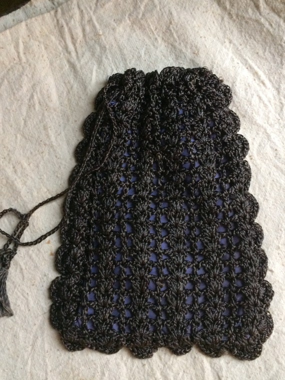 Vintage Black Crocheted Purse  Handmade Purse  Dr… - image 2