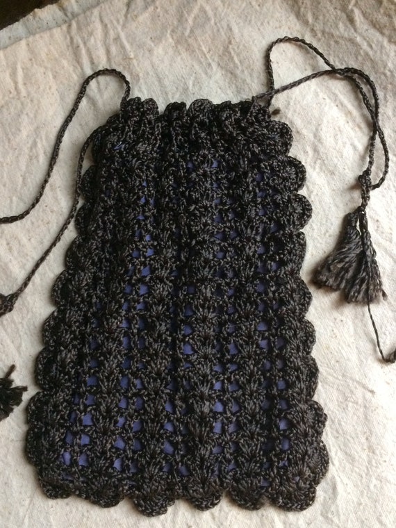 Vintage Black Crocheted Purse  Handmade Purse  Dr… - image 1