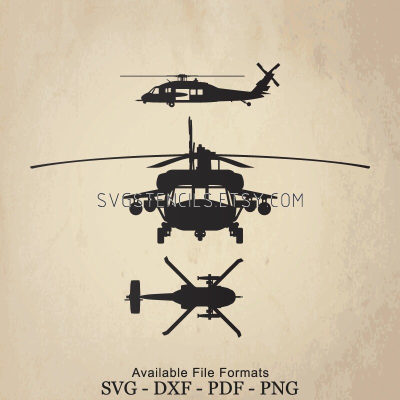 Svg Black Hawk Helicopter Stencil Silhouette Studio Etsy