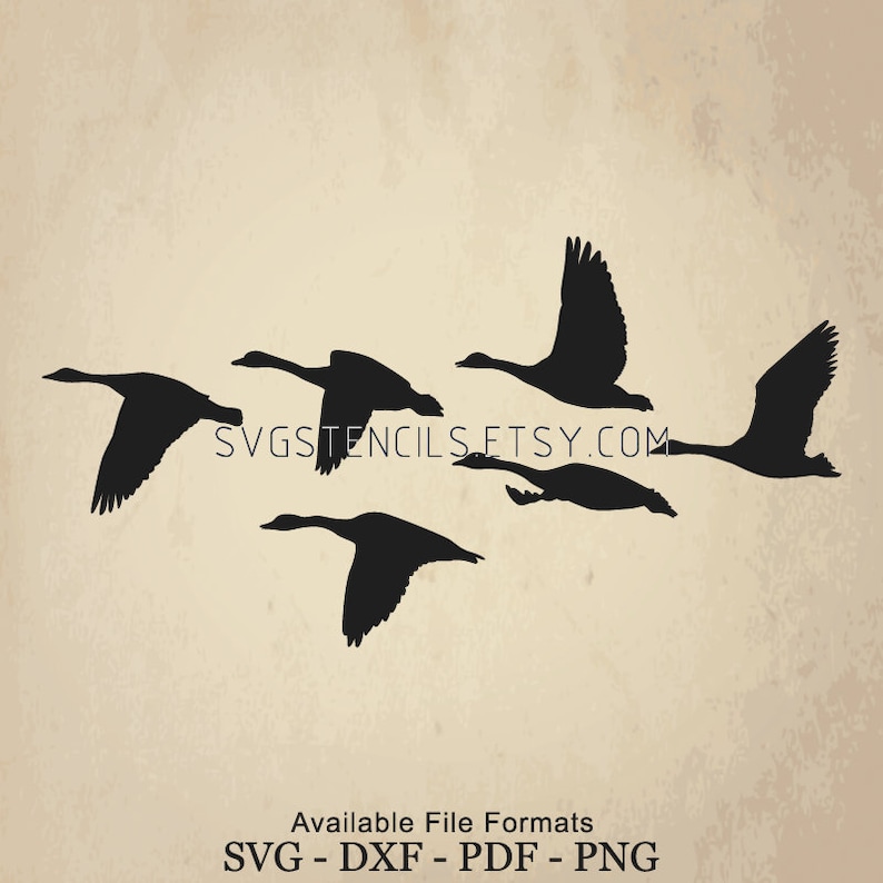SVG Realistic Flying Flock Geese Stencil Silhouette Etsy