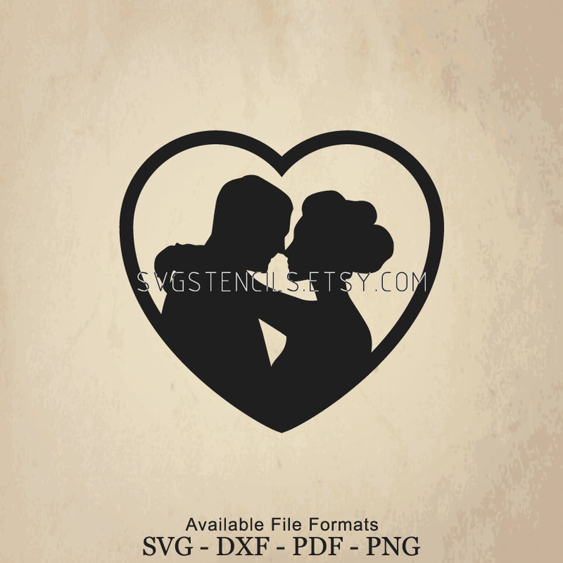 SVG Vector Monogram Silhouette Images for Cut Files or Prints Clip Art Love and Kiss Stencil Black Studio