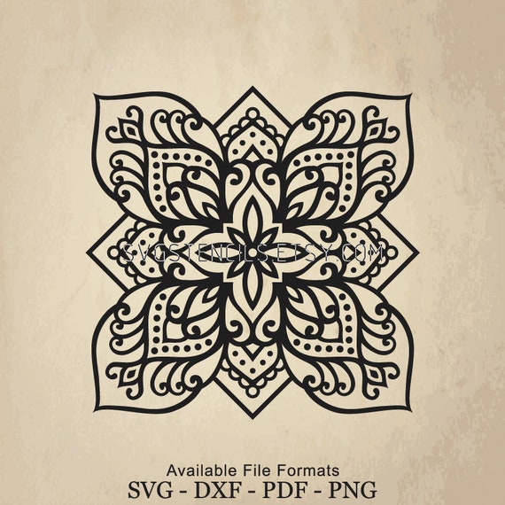 Download Svg Square Mandala Stencil Silhouette Studio Monogram Etsy