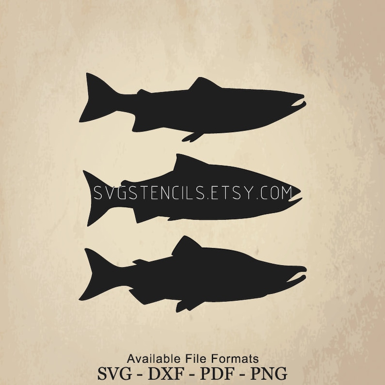 Images for Cut Files or Prints Studio Vector Black Salmon Fish Stencil Clip Art Monogram Silhouette SVG
