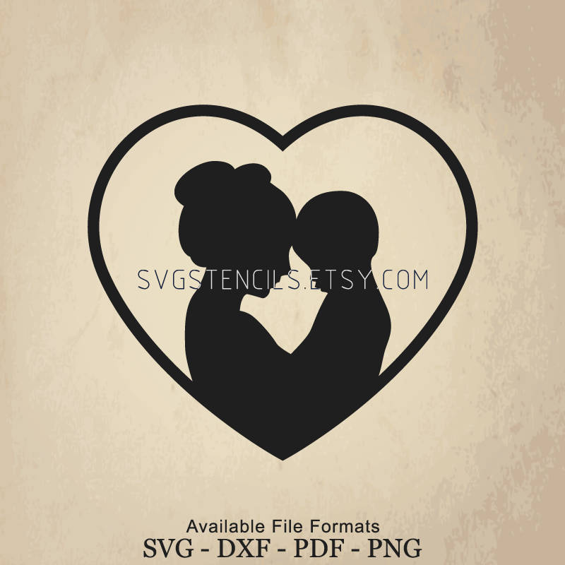 Download SVG Mom and Son With Love Stencil Silhouette Studio | Etsy