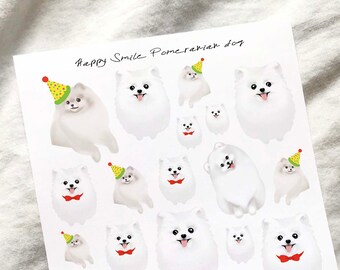 Happy Smile Pomeranian dog stickers White, Planner stickers, Planning Stickers, animal art, Dog Sticker, Dog painting, Pom Sticker