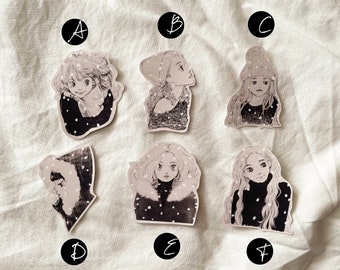 Winter Mood Girls Stickers / Doll stickers, girl stickers, Aesthetic stickers