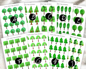 Mini Cute Little Trees Stickers , Botanical Art stickers, Green stickers, Hand drawn art Stickers, Planner Stickers