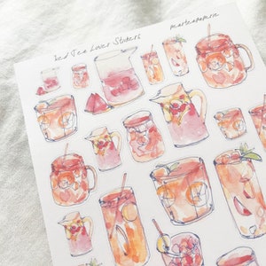 Iced Tea Lover Stickers , cafe Sticker , Watercolor Stickers, Planner Stickers, Planner Decoration