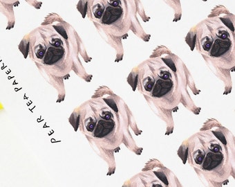 Stickers schattige mopshond, puppyserie, plannerstickers, weeksticker, kunst, Erin Condren, kawaiipuppy's, stickers schattige honden