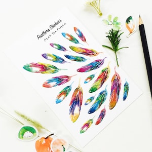 Feather Stickers, Feather Arts, Planner Stickers, Art, Erin Condren, Rainbow Feather Stickers, Fine Art Sticker, Kawaii