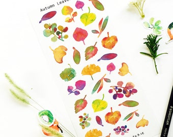 Pegatinas de hojas de otoño, pegatinas para pintar hojas de otoño, pegatinas de ginkgo, pegatinas de planificador, pegatinas de plantas, álbum de recortes