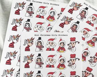 Mini Christmas Girls Stickers, Christmas Sticker, Planner Sticker, Decor Stickers, Planning Stickers