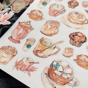 Autumn in Cafe Stickers, Autumn stickers, Planner stickers, Fall Stickers, Watercolor Stickers, Cafe sticker, Coffee Stickers