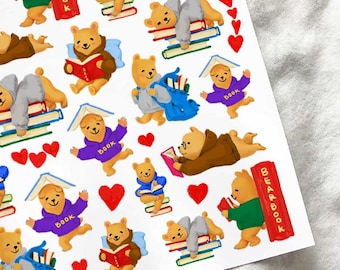 Book Addict PearTea Bear Stickers, Reading Stickers, Animal Stickers, Hand drawn Stickers , Planner Stickers, Planner Decoration