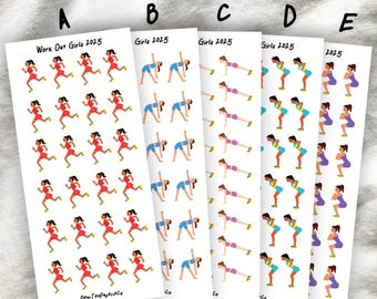 Mini Work Out Girls 2025 Stickers - 3 Skin Tones Available / Girl Stickers, Planner Decoration, planner Sticker