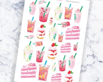 Spring Cafe Stickers, Spring Stickers, Planner Stickers, Sticker Art, Coffee Stickers, Cafe Sticker, Cherry Blossom, Strawberry