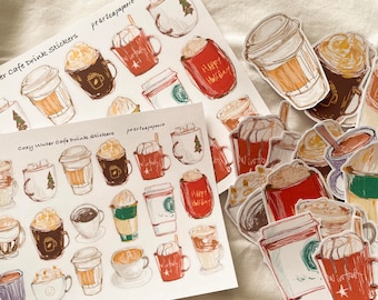 Cozy Winter Cafe Drink Stickers, Planner stickers, Planning Stickers, Winter Sticker, Daily Planner, Weekly Sticker