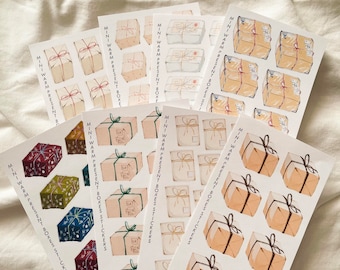 Mini Warm Present Boxes Stickers , Gift stickers, Box stickers, Watercolor Stickers, Planner Stickers