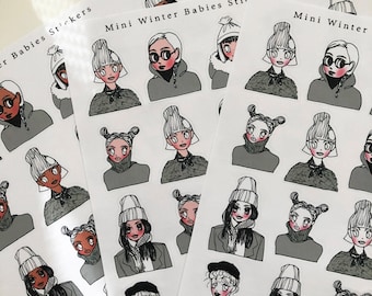 Mini Winter Babies Stickers (Grey), Winter Girl stickers, Season stickers, Planner stickers, Daily Stickers