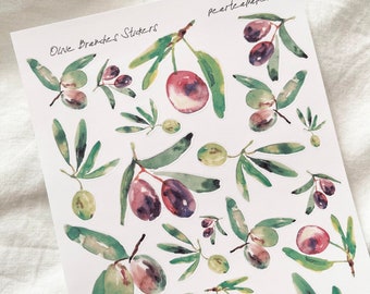 Olive Branches Stickers , Botanical art Stickers , Watercolor Stickers, Hand drawn Stickers , Planner Stickers, Planner Decoration