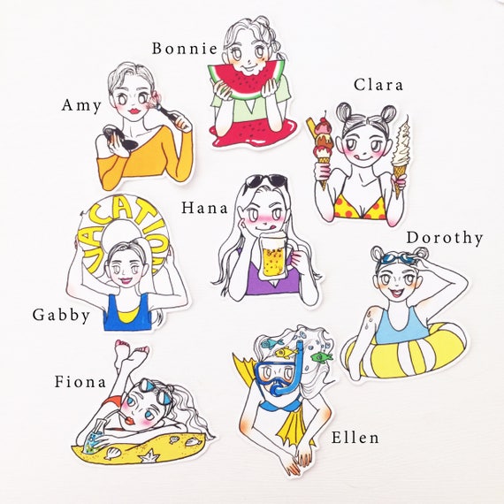 Items similar to Hot Summer Girls Stickers! Set or Choose 1 style, 8