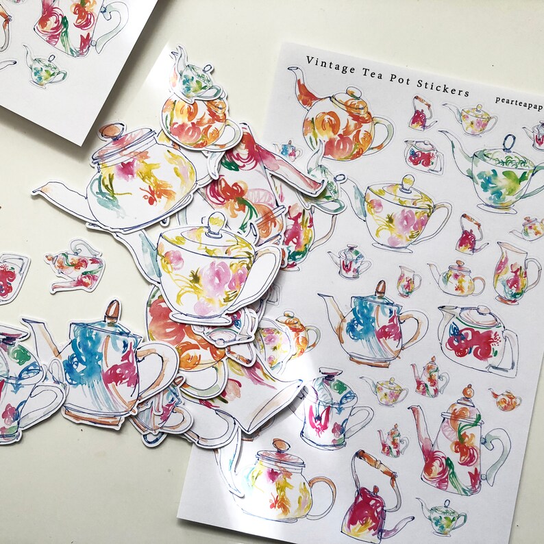 Vintage Tea Pot Stickers Vintage Stickers Planner Stickers Etsy