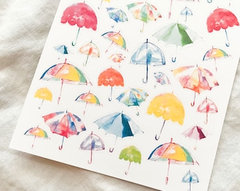 Rainbow Umbrellas Stickers / Watercolor Stickers, Hand drawn Stickers , Planner Stickers, Planner Decoration
